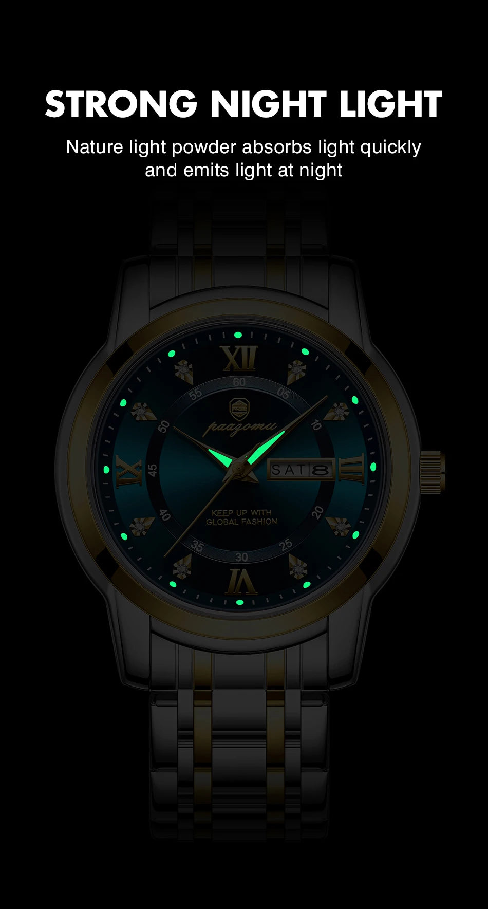 POEDAGAR Business Men Watch Date Week Waterproof Luminous Luxury Man Wristwatch Sports Stainless Steel Men's Quartz Watches Male