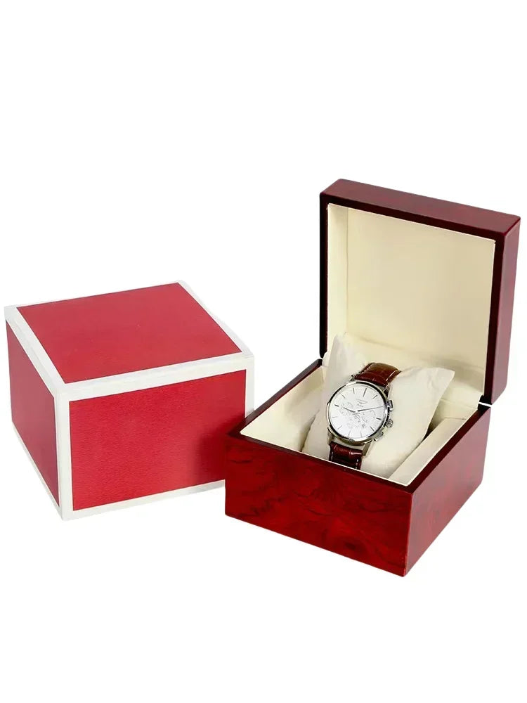 High-end Red Wooden Matte Red Watch Packaging Box Atmospheric Flip-Top Jewelry Watch Box Suitable for NH35 NH36 Watch Box Case