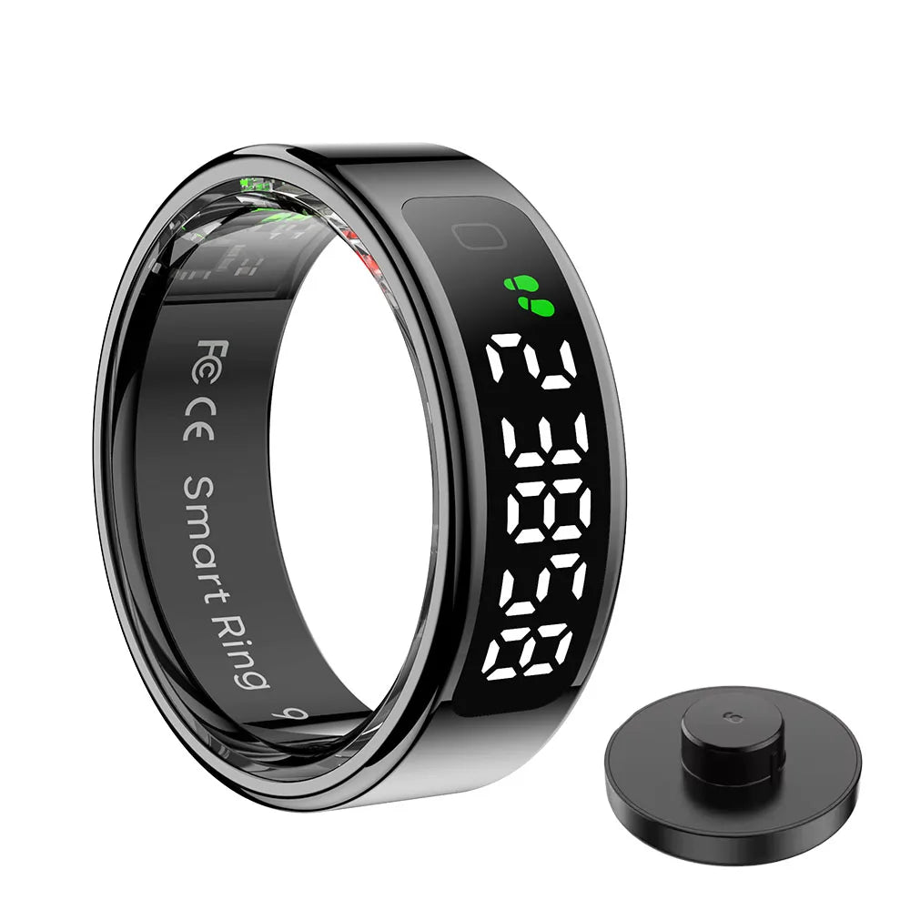 Fashion Smart Ring with Display Screen and Touch, Wireless Charging, Health Manager, IP68 5ATM Waterproof For Men Women 2025 New