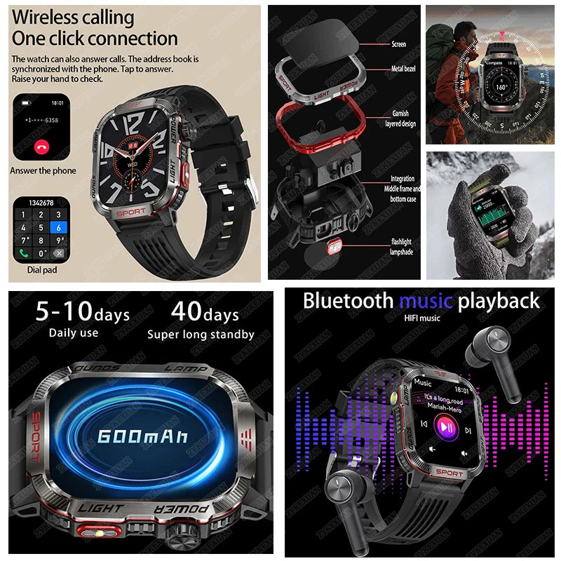 NNEOBA LED Flashlight Smart Watch Black