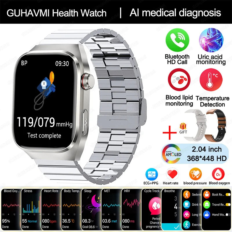 New Blood Pressure Uric Acid Body Fat Smartwatch Micro Physical Examination Five Organ Health Watches Bluetooth Call Smart Watch