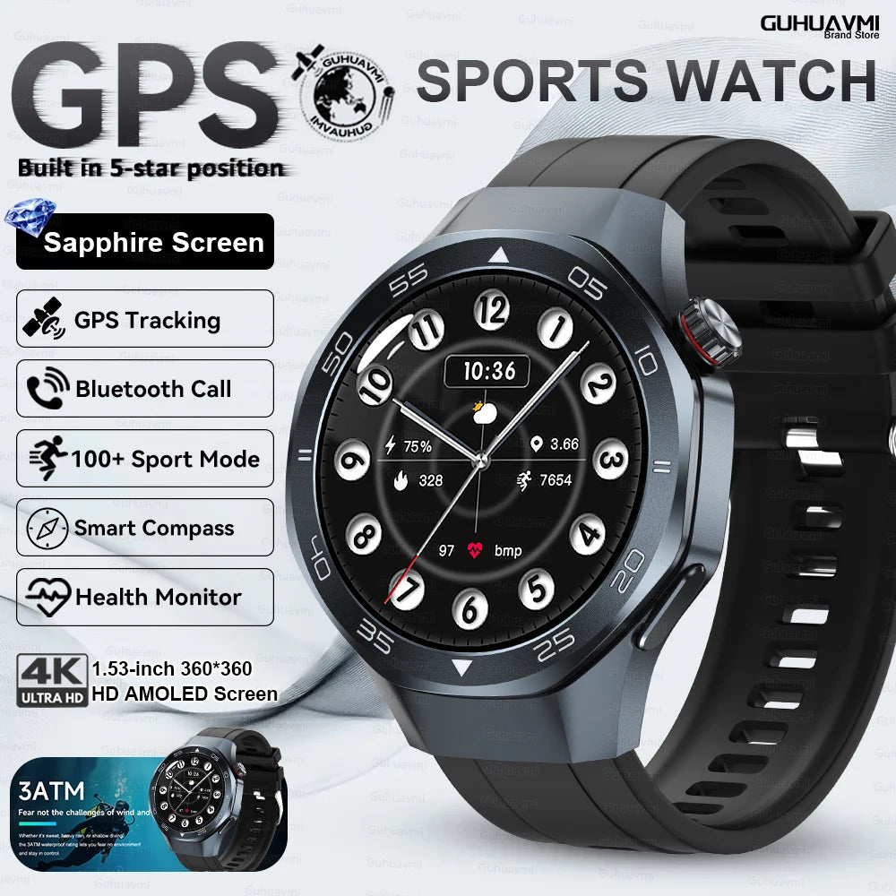 2025 New Watch5 GPS Sports Smart Watch 1.53-inch Sapphire Glass HD Screen Compass Heart Rate Bluetooth Call Smartwatch Men Women
