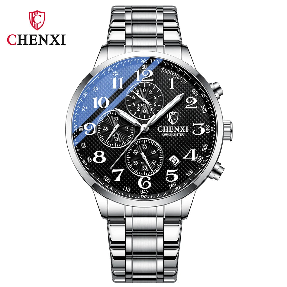Brand CHENXI Watch Men Chronograph Clock Leather Casual High Quality Quartz Watches For Men Wrist Waterproof Sports Male Clock