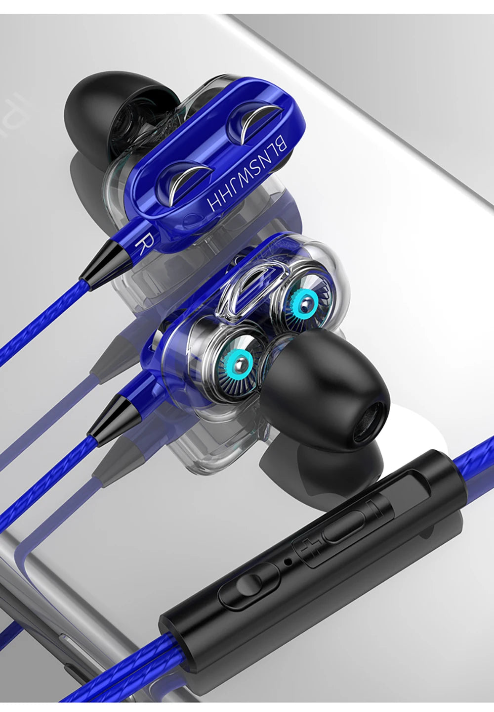 3.5mm Wired Headphones Noise Canceling In-Ear Sports Earphone Dual Driver Bass Stereo Gaming Headset HiFi Music Earbuds With Mic