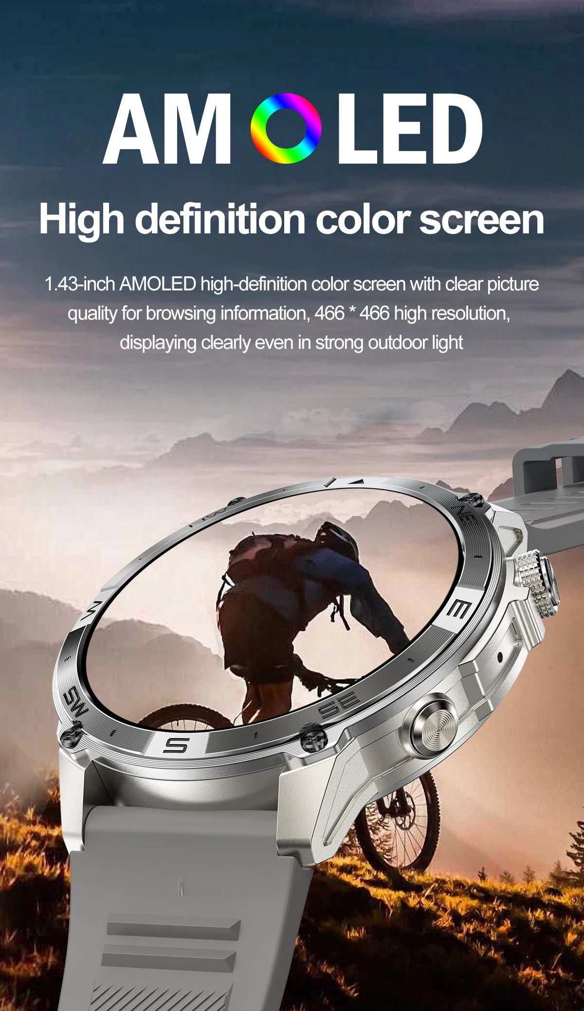 2025New Smart Watch Built-in GPS Positioning AMOLED Screen1.43-inch Heart Rate Blood Oxygen IP68 NFC Barometer Gauge Smartwatch