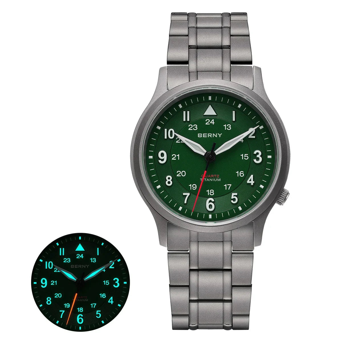 BERNY Titanium Watches for Men Super Luminous Sapphire Field Pilot Men's Watch Outdoor Quartz Wristwatch Lightweight 5ATM