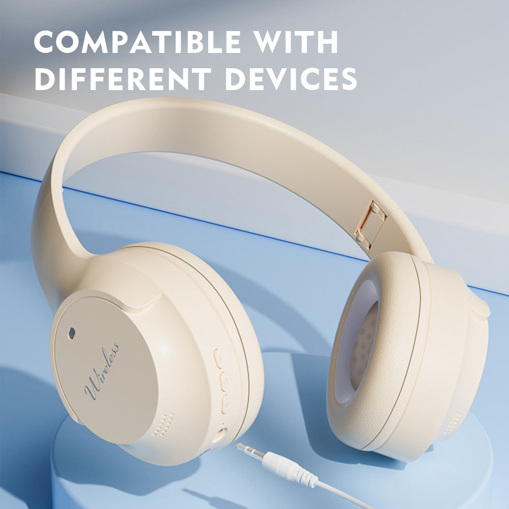 NNEDSZ Khaki Wireless Bluetooth Headphones with Hi-Fi Bass, Foldable Design, and Card Slot-4